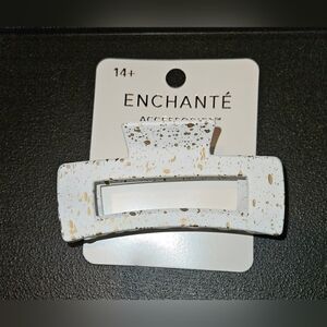 Enchanté Large White & Gold Speckled Rectangular Hair Claw Clip BNIB